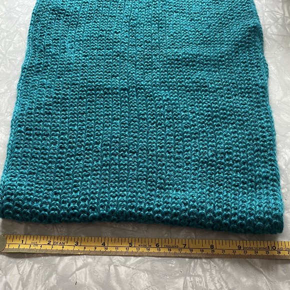 Handmade turquoise knit wool infinity scarf - Picture 7 of 8